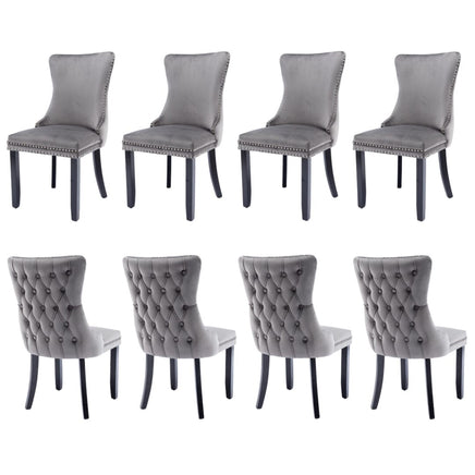 8x Velvet Upholstered Dining Chairs Tufted Wingback Side Chair with Studs Trim Solid Wood Legs for Kitchen Kings Warehouse 