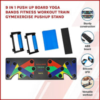 9 in 1 Push Up Board Yoga Bands Fitness Workout Train Gym Exercise Pushup Stand Kings Warehouse 