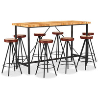 9 Piece Bar Set Solid Acacia Wood. Genuine Leather & Canvas Dining Kings Warehouse 