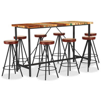 9 Piece Bar Set Solid Reclaimed Wood Genuine Leather & Canvas Dining Kings Warehouse 