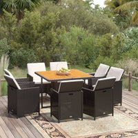 9 Piece Garden Dining Set with Cushions Poly Rattan Black Kings Warehouse 