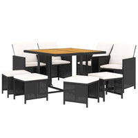9 Piece Garden Dining Set with Cushions Poly Rattan Black Kings Warehouse 
