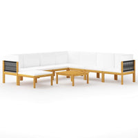9 Piece Garden Lounge Set with Cushions Cream Solid Acacia Wood Kings Warehouse 