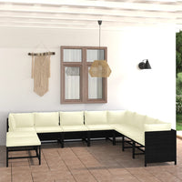9 Piece Garden Lounge Set with Cushions Poly Rattan Black garden supplies Kings Warehouse 