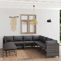 9 Piece Garden Lounge Set with Cushions Poly Rattan Grey garden supplies Kings Warehouse 
