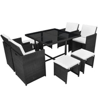 9 Piece Outdoor Dining Set with Cushions Poly Rattan Black Kings Warehouse 