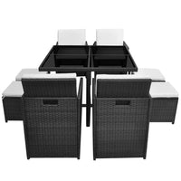 9 Piece Outdoor Dining Set with Cushions Poly Rattan Black Kings Warehouse 