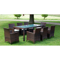 9 Piece Outdoor Dining Set with Cushions Poly Rattan Brown Kings Warehouse 