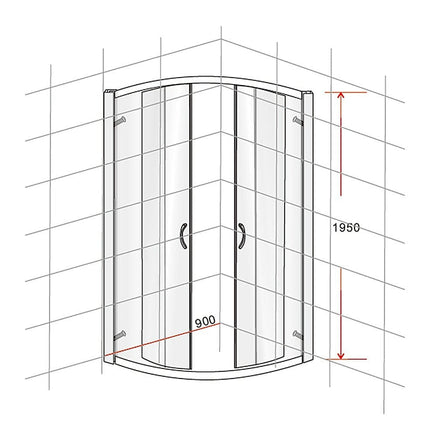 90 x 90cm Rounded Sliding 6mm Curved Shower Screen with Base in Black Kings Warehouse 