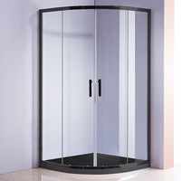 90 x 90cm Rounded Sliding 6mm Curved Shower Screen with Base in Black Kings Warehouse 