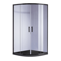 90 x 90cm Rounded Sliding 6mm Curved Shower Screen with Base in Black Kings Warehouse 