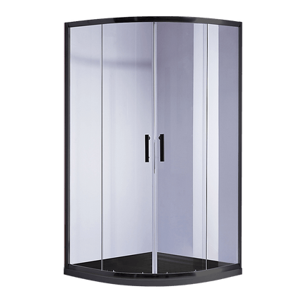 90 x 90cm Rounded Sliding 6mm Curved Shower Screen with Base in Black Kings Warehouse 
