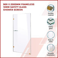 900 x 2000mm Frameless 10mm Safety Glass Shower Screen Kings Warehouse 