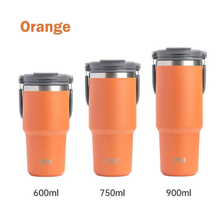 900ML Orange Stainless Steel Travel Mug with Leak-proof 2-in-1 Straw and Sip Lid, Vacuum Insulated Coffee Mug for Car, Office, Perfect Gifts, Keeps Liquids Hot or Cold Kings Warehouse 