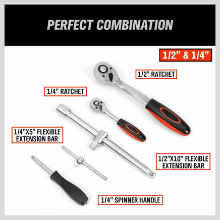 94Pc Socket Ratchet Wrench Set Screwdriver Bits Extension Torx Hex 1/4" 1/2" Dr. Kings Warehouse 