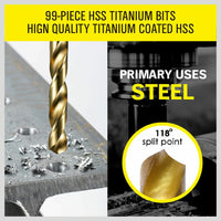 99Pc Drills Set HSS Titanium Coated Wood Plastic Metal Metric 1.5-10mm With Case Kings Warehouse 