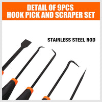 9pc Hook and Pick Tool Set Scraper ,Large Full & Small Mini Size Non-slip Handle Kings Warehouse 
