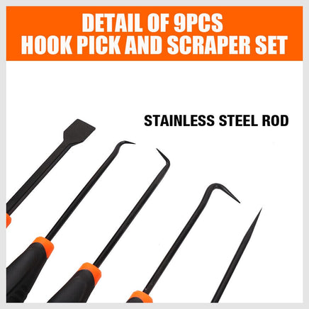 9pc Hook and Pick Tool Set Scraper ,Large Full & Small Mini Size Non-slip Handle Kings Warehouse 