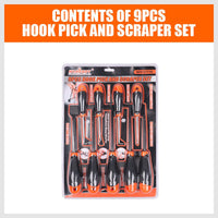 9pc Hook and Pick Tool Set Scraper ,Large Full & Small Mini Size Non-slip Handle Kings Warehouse 