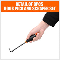 9pc Hook and Pick Tool Set Scraper ,Large Full & Small Mini Size Non-slip Handle Kings Warehouse 