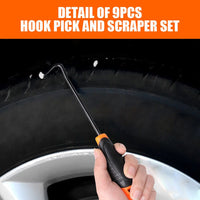 9pc Hook and Pick Tool Set Scraper ,Large Full & Small Mini Size Non-slip Handle Kings Warehouse 