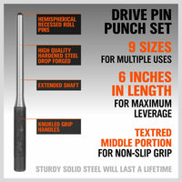 9Pc Roll Pin Punch Set Bolt Catch Gun Building Removing Repair Tool Canvas Pouch Kings Warehouse 