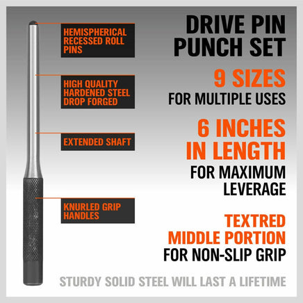 9Pc Roll Pin Punch Set Bolt Catch Gun Building Removing Repair Tool Canvas Pouch Kings Warehouse 