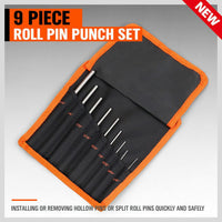 9Pc Roll Pin Punch Set Bolt Catch Gun Building Removing Repair Tool Canvas Pouch Kings Warehouse 