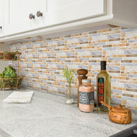9PCS Mosaic Marble Bricks Self-adhesive Bathroom Kitchen Wall Tile Sticker Golden Fawn Kings Warehouse 