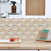 9PCS Mosaic Marble Bricks Self-adhesive Bathroom Kitchen Wall Tile Sticker Golden Fawn Kings Warehouse 