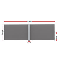 Side Awning Sun Shade Outdoor Retractable Privacy Screen 1.8X6M Grey