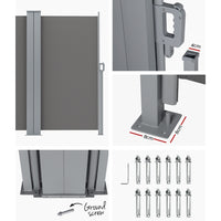 Side Awning Sun Shade Outdoor Retractable Privacy Screen 1.8X6M Grey