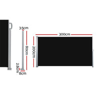 Side Awning Sun Shade Outdoor Retractable Privacy Screen 2X3M Black X2