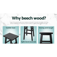 Set of 2 Beech Wood Bar Stools - Black