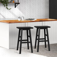 Set of 2 Beech Wood Bar Stools - Black