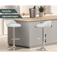 Bar Stools Kitchen Stool Chairs Dining Gas Lift Swivel Leather White x2