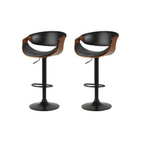 2X Bar Stools Swivel Chair Kitchen Gas Lift Wooden Bar Stool Leather