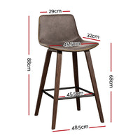 Set of 2 PU Leather Bar Stools Square Footrest - Wood and Brown