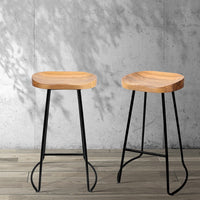 2x Bar Stools Tractor Seat 75cm Wooden
