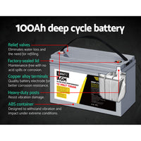 AGM Deep Cycle Battery 12V 100Ah x2 Box Portable Solar Caravan Camping