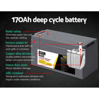 AGM Deep Cycle Battery 12V 170Ah Box Portable Solar Caravan Camping
