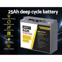 AGM Deep Cycle Battery 12V 25Ah Box Portable Solar Caravan Camping