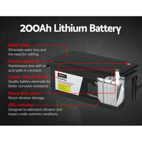 12V 200Ah Lithium Battery LiFePO4 Deep Cycle Box Solar Caravan Camping