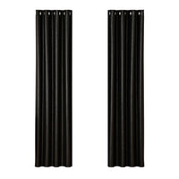 Artiss 2X Blockout Curtains Blackout Window Curtain Eyelet 140x230cm Black Shine