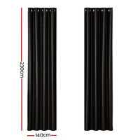 2X Blockout Curtains Blackout Window Curtain Eyelet 140x230cm Black Shine