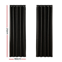 2X Blockout Curtains Blackout Window Curtain Eyelet 180x213cm Black Shine