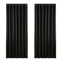 Artiss 2X Blockout Curtains Blackout Window Curtain Eyelet 240x230cm Black Shine
