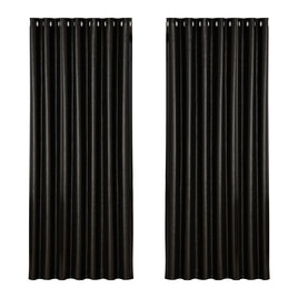 Artiss 2X Blockout Curtains Blackout Window Curtain Eyelet 240x230cm Black Shine