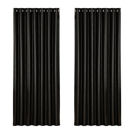 Artiss 2X Blockout Curtains Blackout Window Curtain Eyelet 240x230cm Black Shine