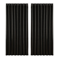 Artiss 2X Blockout Curtains Blackout Window Curtain Eyelet 300x230cm Black Shine